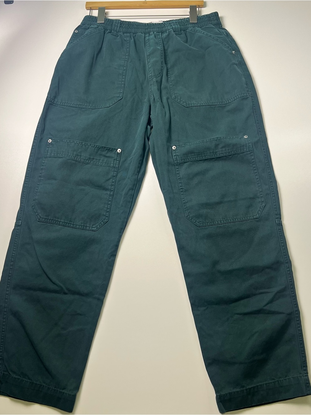 BDG Green Cargo Canvas Cotton Pants Relaxed Straight Leg Elastic Drawstring L